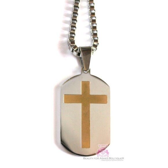 Beauty for Ashes® 24" Mens Chain Black Stainless Steel Necklace Dog Tag Choice - Picture 1 of 3